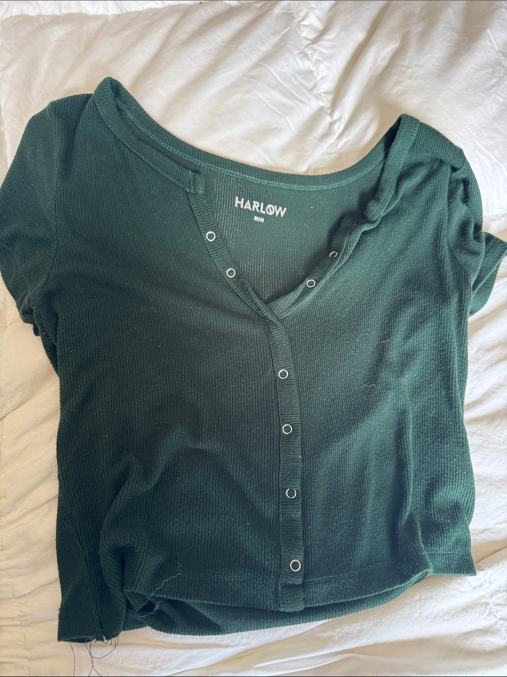 Harlow Deep Green Snap-Front Ribbed Crop Top